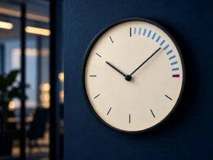 Reloj de oficina con quince marcas resaltadas que representan el plazo para promover amparo